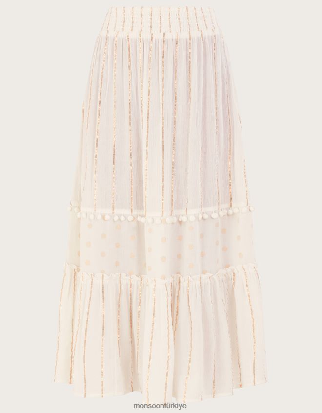 Monsoon kadınlar katmanlı metalik plaj eteği JH86BT200 Giyim beyaz