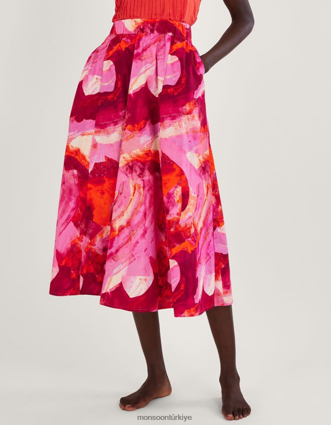 Monsoon kadınlar khari soyut desenli midi etek JH86BT362 Giyim pembe