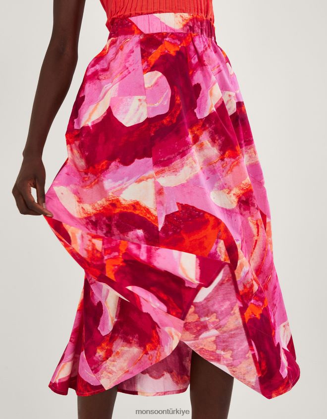 Monsoon kadınlar khari soyut desenli midi etek JH86BT362 Giyim pembe