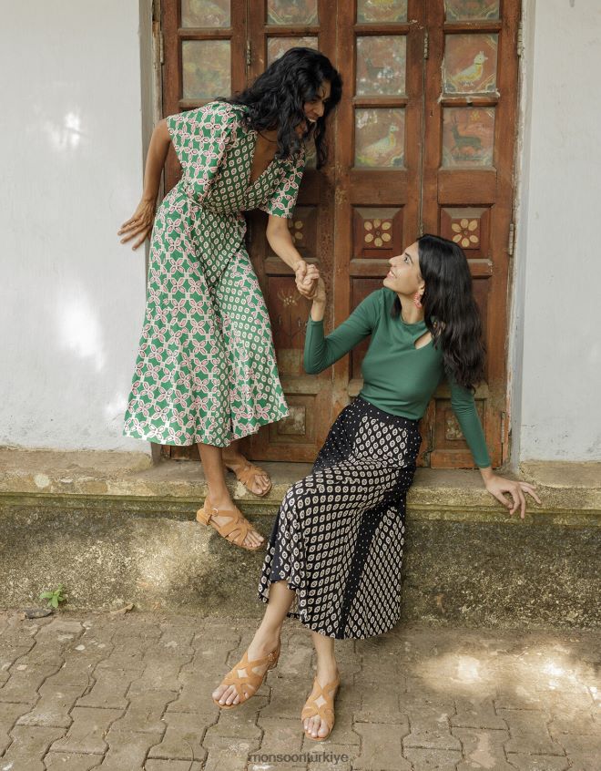 Monsoon kadınlar kontrast geometrik desenli midi etek JH86BT681 Giyim siyah