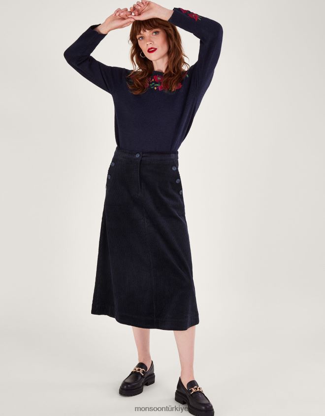 Monsoon kadınlar kordon midi etek JH86BT28 Giyim mavi (gece yarısı)