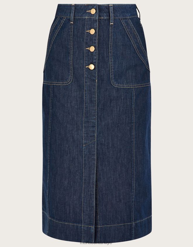 Monsoon kadınlar organik pamuklu denim düğmeli sade etek JH86BT1025 Giyim mavi (kot mavisi)