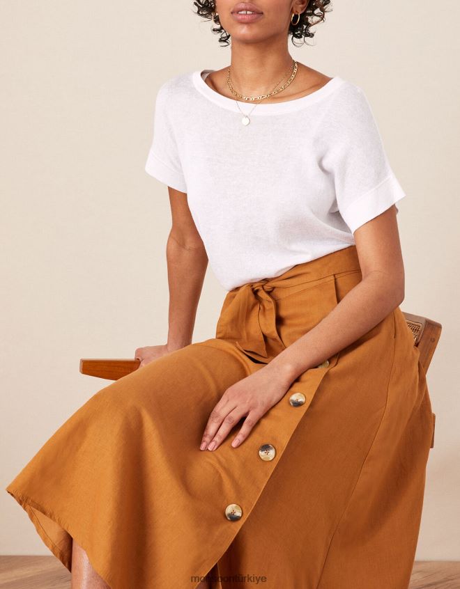 Monsoon kadınlar sahte düğmeli midi etek JH86BT1132 Giyim deve (karamel)