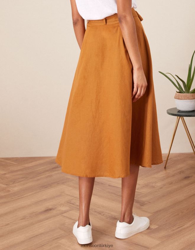 Monsoon kadınlar sahte düğmeli midi etek JH86BT1132 Giyim deve (karamel)