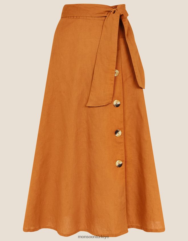 Monsoon kadınlar sahte düğmeli midi etek JH86BT1132 Giyim deve (karamel)