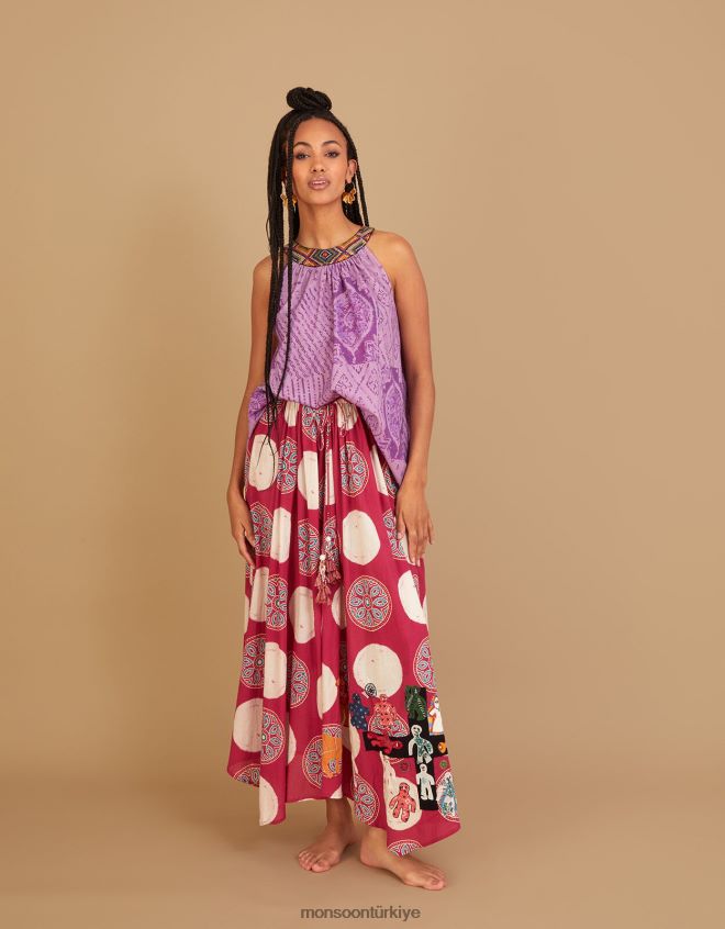 Monsoon kadınlar sunana batik işlemeli mendil etek JH86BT581 Giyim pembe