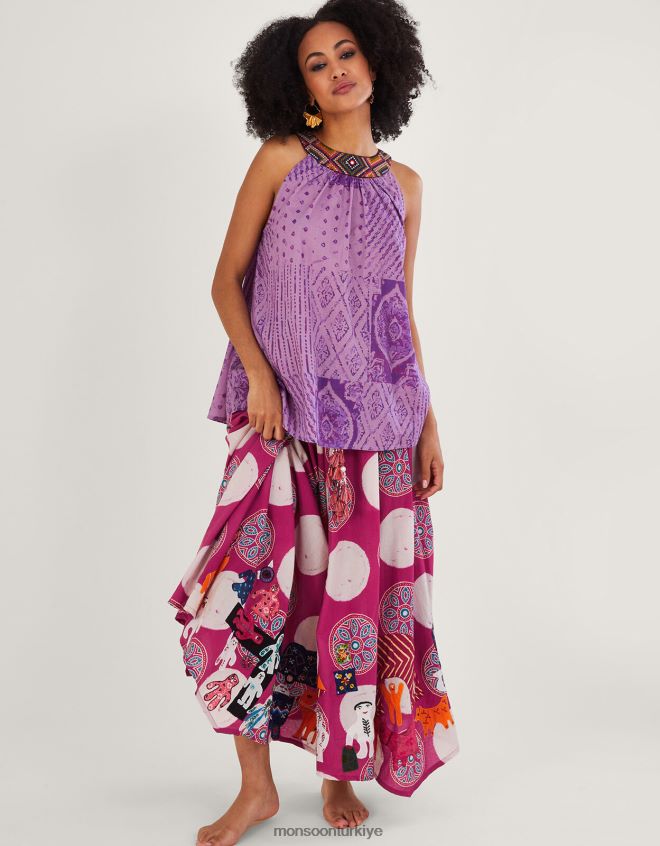 Monsoon kadınlar sunana batik işlemeli mendil etek JH86BT581 Giyim pembe