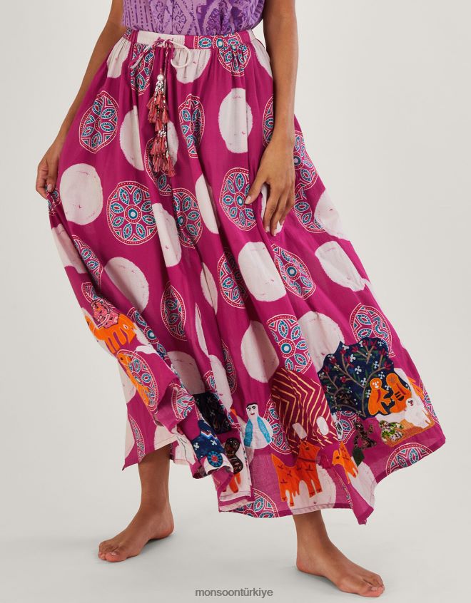 Monsoon kadınlar sunana batik işlemeli mendil etek JH86BT581 Giyim pembe