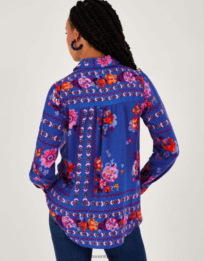 Monsoon kadınlar Alina Lenzing Ecovero\'da çiçek desenli gömleğinin düğmesi JH86BT673 Giyim mavi