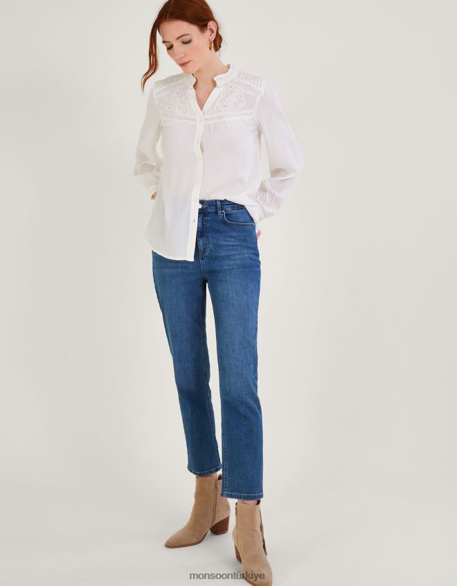 Monsoon kadınlar Lenzing Ecovero\'da dantel detaylı bluz JH86BT1074 Giyim beyaz