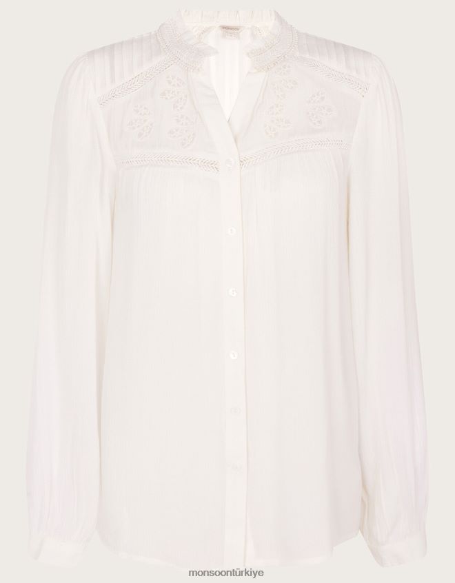 Monsoon kadınlar Lenzing Ecovero\'da dantel detaylı bluz JH86BT1074 Giyim beyaz