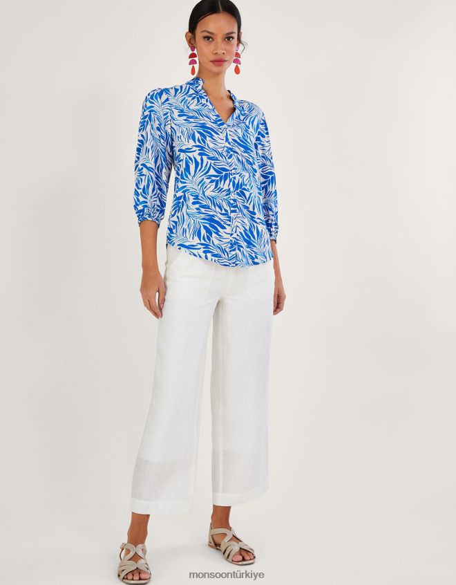 Monsoon kadınlar Sürdürülebilir viskondan floransa yaprak desenli bluz JH86BT304 Giyim mavi