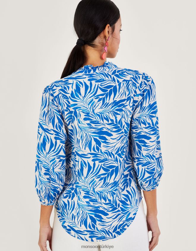 Monsoon kadınlar Sürdürülebilir viskondan floransa yaprak desenli bluz JH86BT304 Giyim mavi