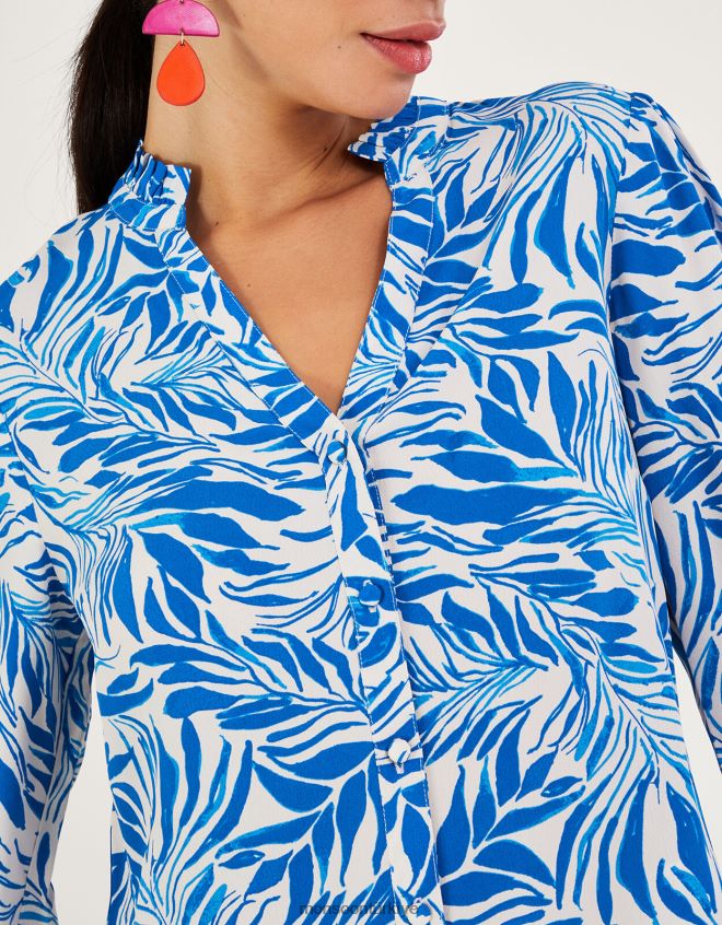 Monsoon kadınlar Sürdürülebilir viskondan floransa yaprak desenli bluz JH86BT304 Giyim mavi