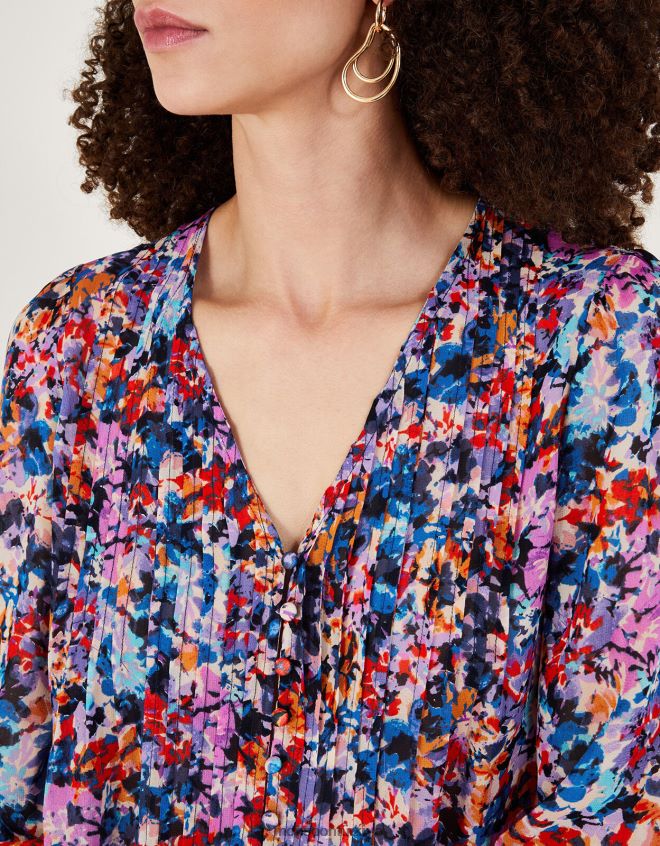 Monsoon kadınlar Sürdürülebilir viskondan palmer desenli pilili bluz JH86BT137 Giyim fildişi