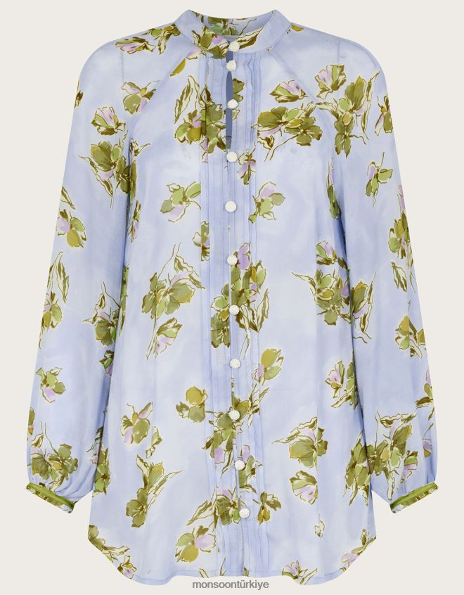 Monsoon kadınlar Sürdürülebilir viskondan talitha desenli bluz JH86BT936 Giyim mavi