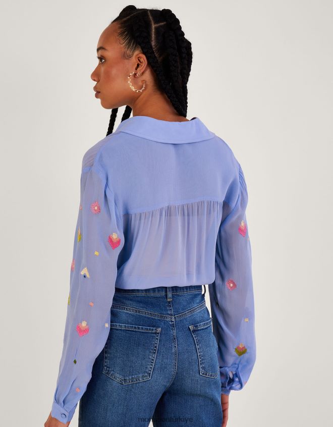 Monsoon kadınlar Sürdürülebilir viskozdan gael işlemeli bluz JH86BT982 Giyim mavi