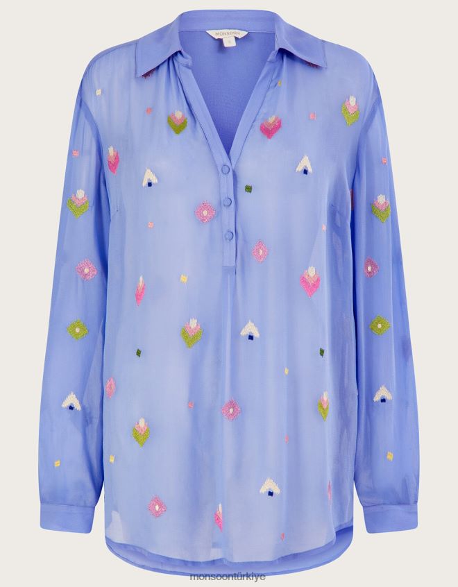 Monsoon kadınlar Sürdürülebilir viskozdan gael işlemeli bluz JH86BT982 Giyim mavi