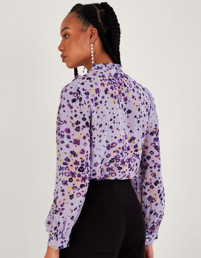 Monsoon kadınlar Sürdürülebilir viskozdan çiçek desenli pileli bluz JH86BT893 Giyim mor (leylak)
