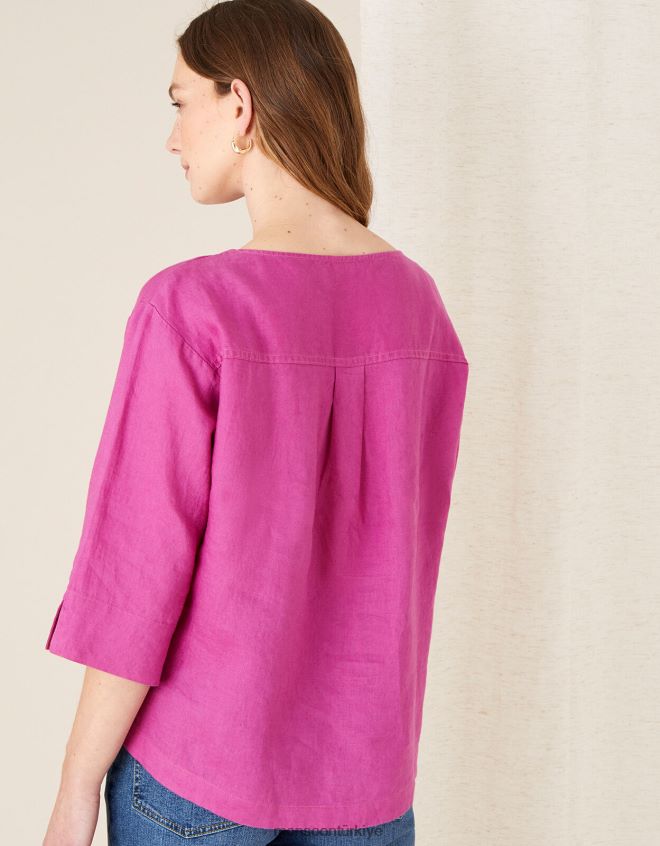 Monsoon kadınlar Saf ketenden gül ağacı uzun kollu tişört JH86BT1108 Giyim pembe (macenta)