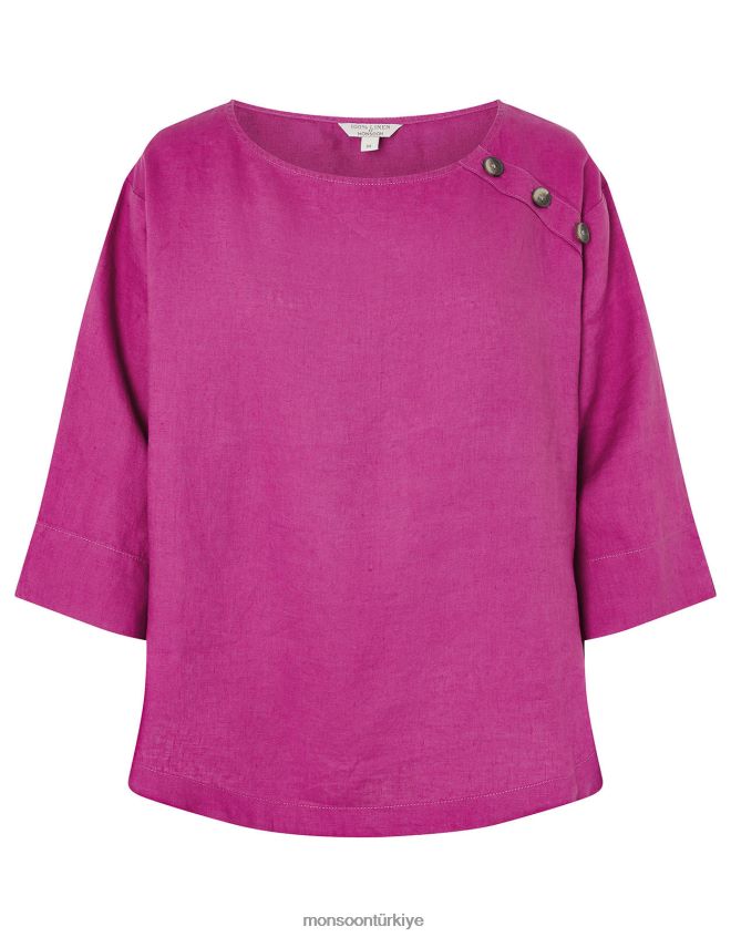 Monsoon kadınlar Saf ketenden gül ağacı uzun kollu tişört JH86BT1108 Giyim pembe (macenta)