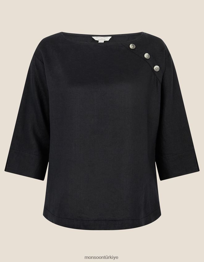 Monsoon kadınlar Saf ketenden gül ağacı uzun kollu tişört JH86BT575 Giyim siyah
