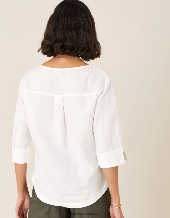 Monsoon kadınlar Saf ketenden gül ağacı uzun kollu tişört JH86BT588 Giyim beyaz