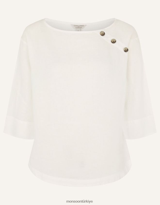 Monsoon kadınlar Saf ketenden gül ağacı uzun kollu tişört JH86BT588 Giyim beyaz