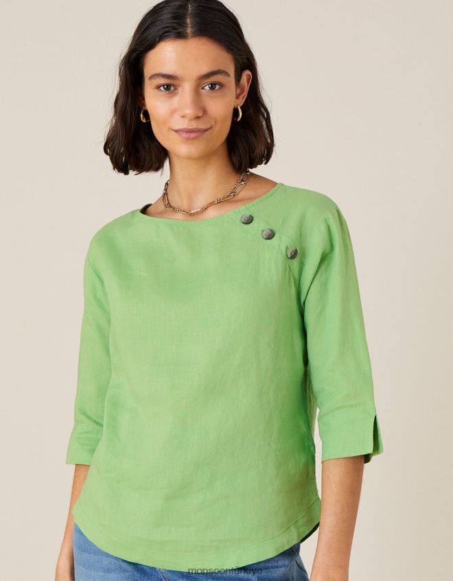Monsoon kadınlar Saf ketenden gül ağacı uzun kollu tişört JH86BT659 Giyim yeşil
