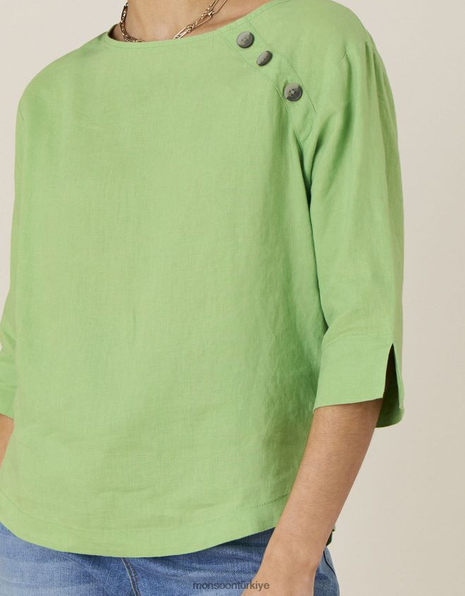 Monsoon kadınlar Saf ketenden gül ağacı uzun kollu tişört JH86BT659 Giyim yeşil