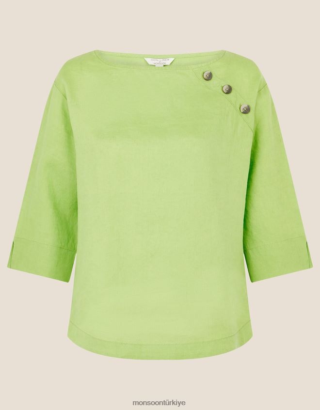 Monsoon kadınlar Saf ketenden gül ağacı uzun kollu tişört JH86BT659 Giyim yeşil