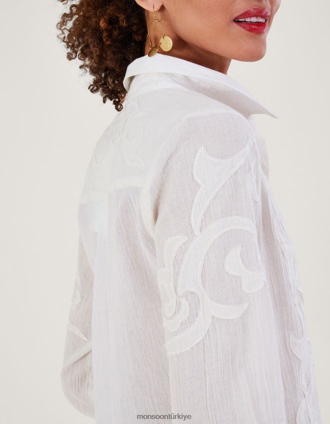 Monsoon kadınlar aplik detaylı düğmeli bluz JH86BT195 Giyim fildişi