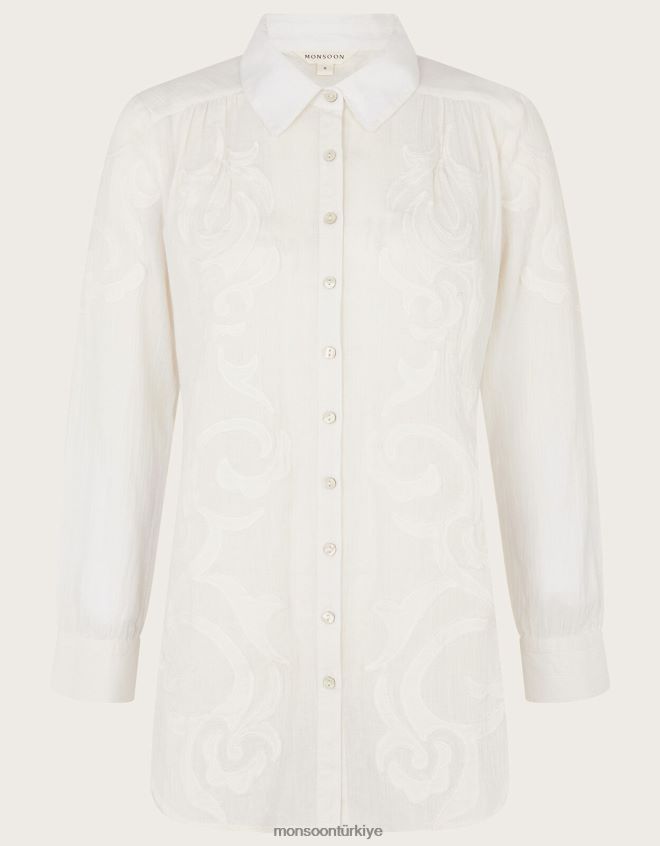 Monsoon kadınlar aplik detaylı düğmeli bluz JH86BT195 Giyim fildişi