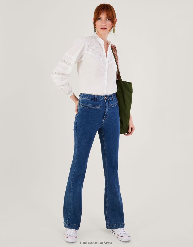 Monsoon kadınlar bronwyn broderie nervürlü işlemeli bluz JH86BT122 Giyim beyaz