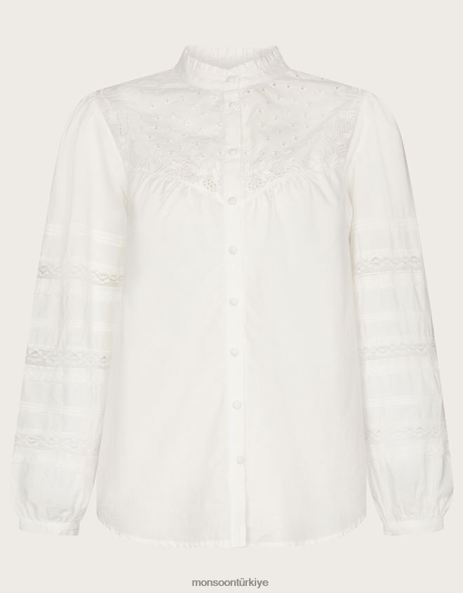 Monsoon kadınlar bronwyn broderie nervürlü işlemeli bluz JH86BT122 Giyim beyaz