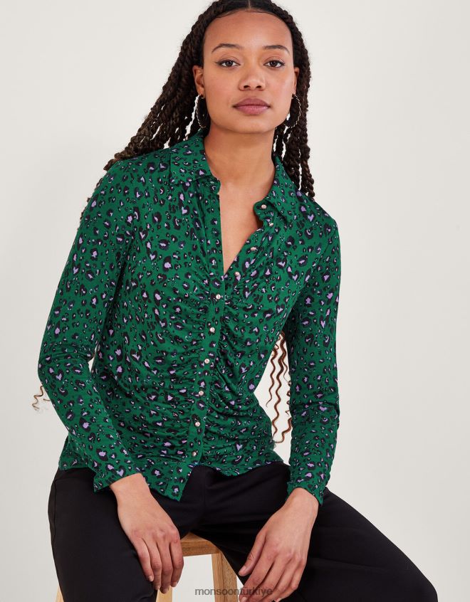 Monsoon kadınlar desenli dantelli jarse gömlek JH86BT95 Giyim yeşil