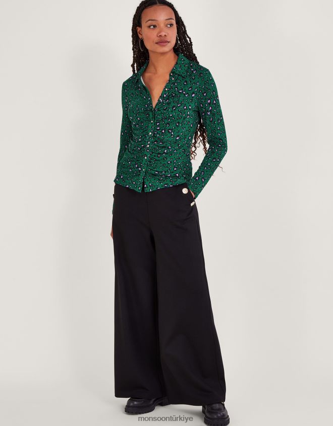 Monsoon kadınlar desenli dantelli jarse gömlek JH86BT95 Giyim yeşil