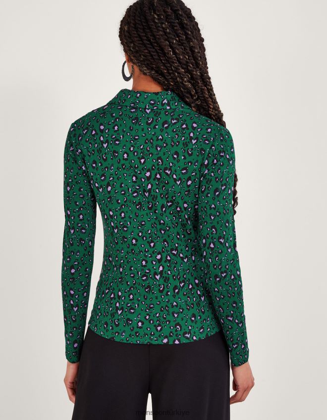 Monsoon kadınlar desenli dantelli jarse gömlek JH86BT95 Giyim yeşil