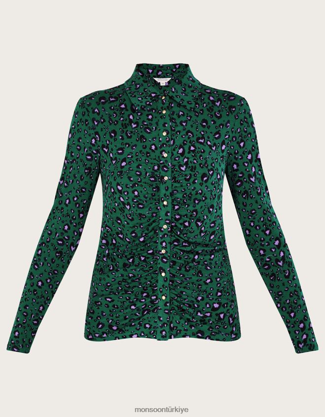 Monsoon kadınlar desenli dantelli jarse gömlek JH86BT95 Giyim yeşil
