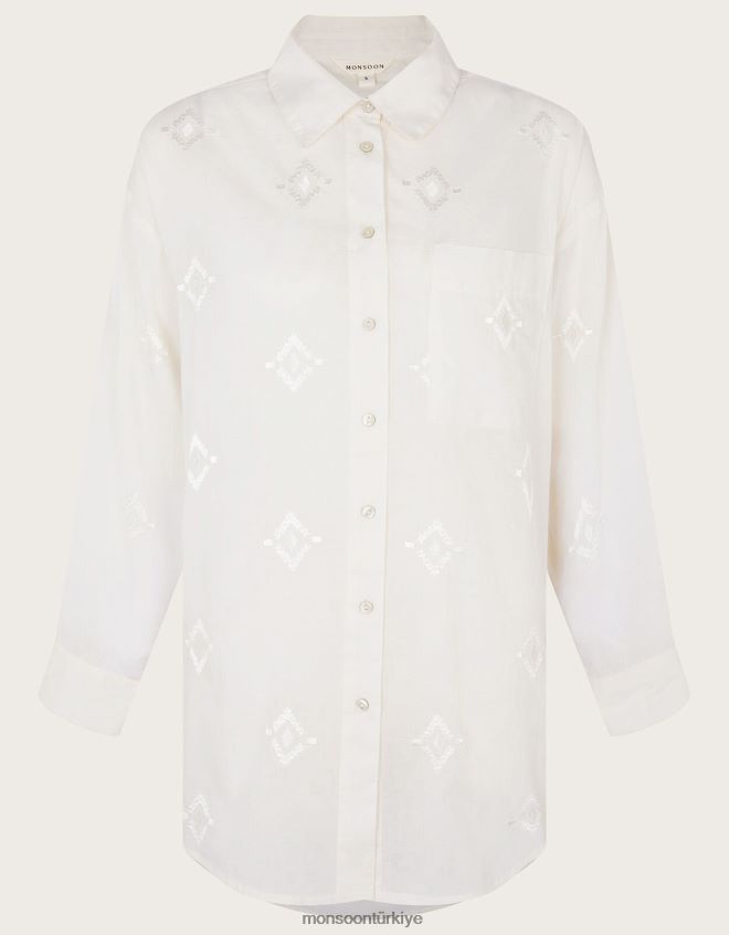 Monsoon kadınlar elmas işlemeli plaj gömleği JH86BT2778 Giyim beyaz