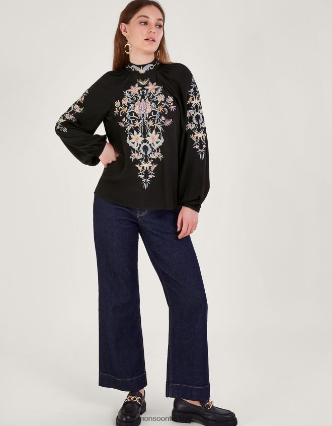 Monsoon kadınlar farah çiçek işlemeli bluz JH86BT6 Giyim siyah