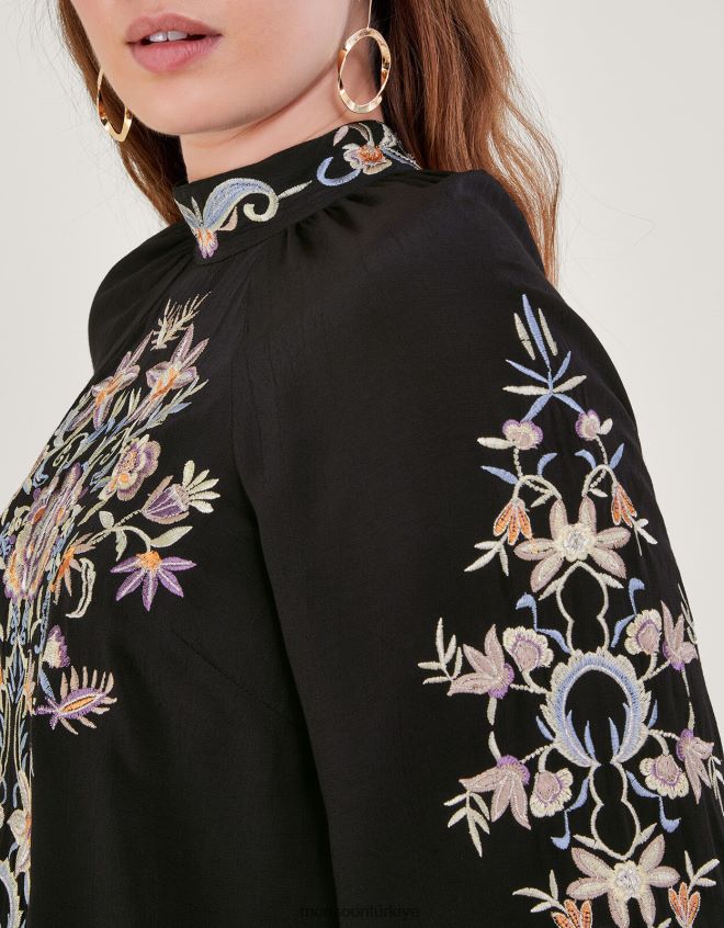 Monsoon kadınlar farah çiçek işlemeli bluz JH86BT6 Giyim siyah