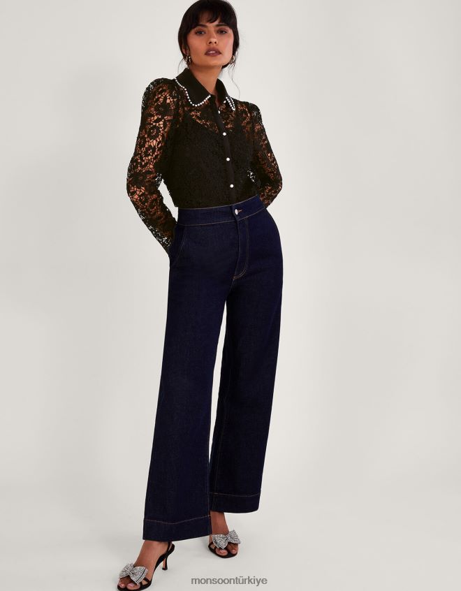 Monsoon kadınlar gül dantel bluz JH86BT31 Giyim siyah