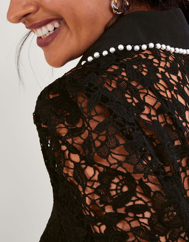 Monsoon kadınlar gül dantel bluz JH86BT31 Giyim siyah