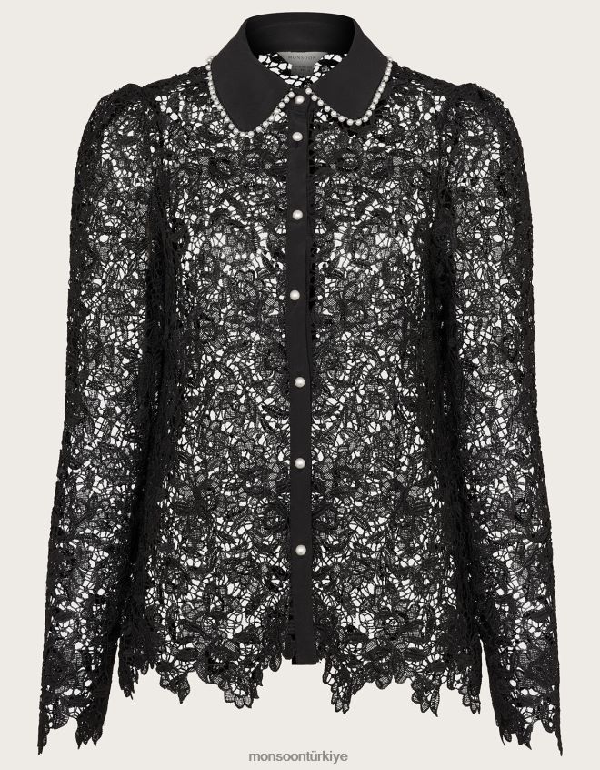 Monsoon kadınlar gül dantel bluz JH86BT31 Giyim siyah