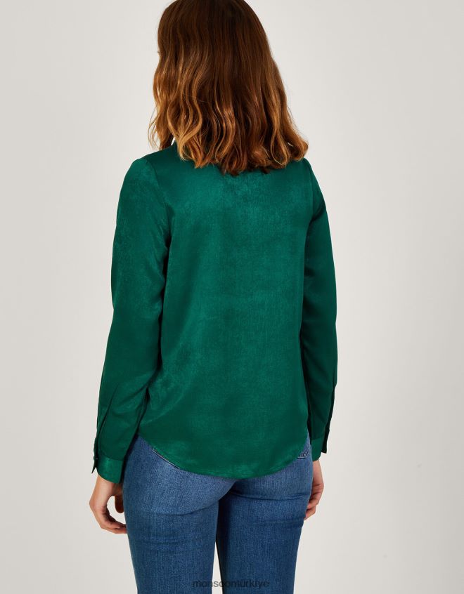 Monsoon kadınlar geri dönüştürülmüş polyesterden constance işlemeli saten gömlek JH86BT1041 Giyim yeşil