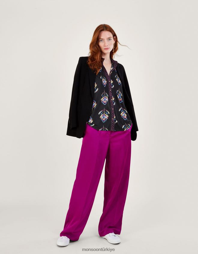 Monsoon kadınlar geri dönüştürülmüş polyesterden kontrast çiçek desenli jarse gömlek JH86BT605 Giyim siyah