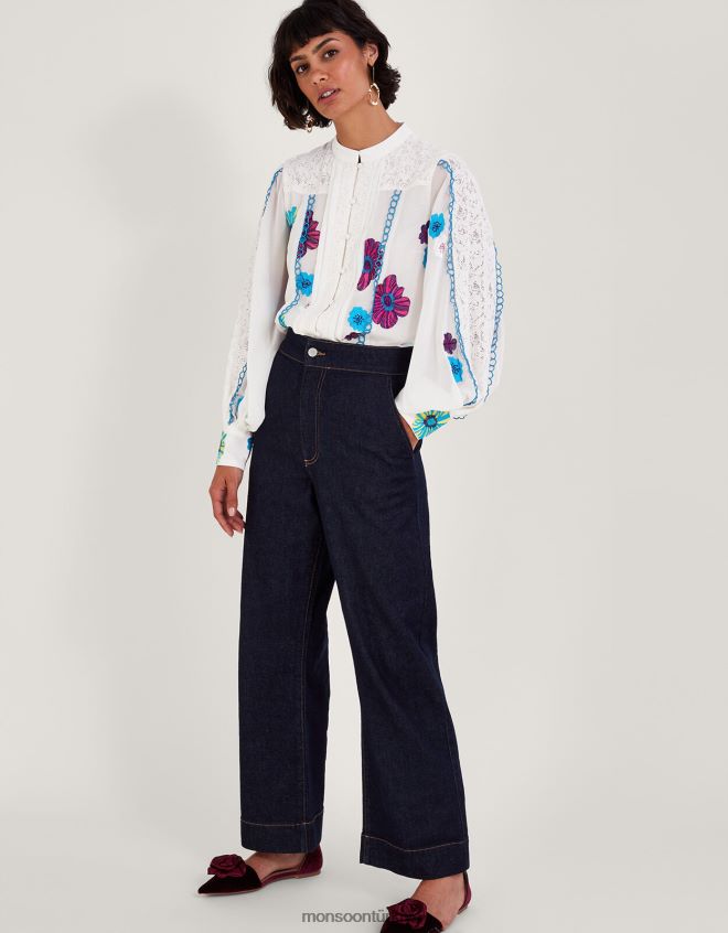 Monsoon kadınlar geri dönüştürülmüş polyesterden lorraine dantel işlemeli bluz JH86BT292 Giyim fildişi