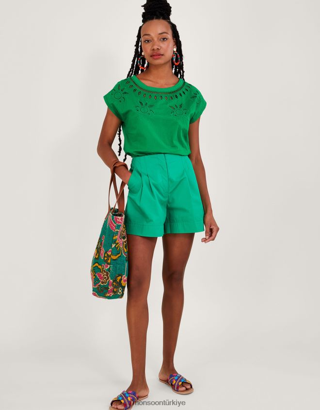 Monsoon kadınlar çiçek detaylı tişört JH86BT309 Giyim yeşil