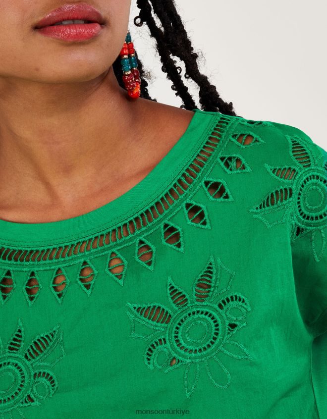 Monsoon kadınlar çiçek detaylı tişört JH86BT309 Giyim yeşil